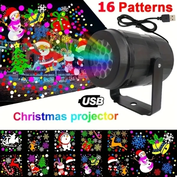 Snowflake Christmas Laser Projector Light - 16 Patterns, Waterproof Rotating LED Decor EG000001