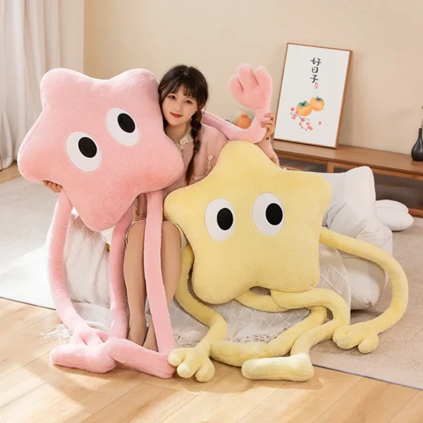 Giant Yellow and Pink Star Monster Plush Toy with Long Arms - Fun Decor & Gift  GF000004